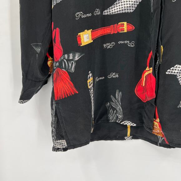 Vintage Baroque Piano Novelty Print 100% Silk Button Down Blouse Medium - Picture 4 of 7